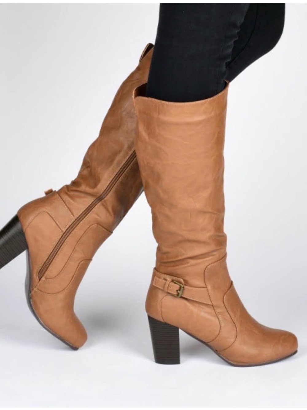 Journee Collection Carver Wide Calf Stacked Heel Knee High Boots Size 10